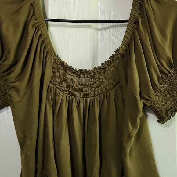 Urban Outfitters Army Green Square Neck Balloon Short Sleeve Crop Top Size Med - Picture 4 of 9